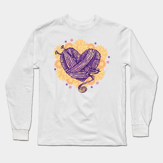 Knitting yarn heart and daisy buttons Long Sleeve T-Shirt by Norse Dog Studio